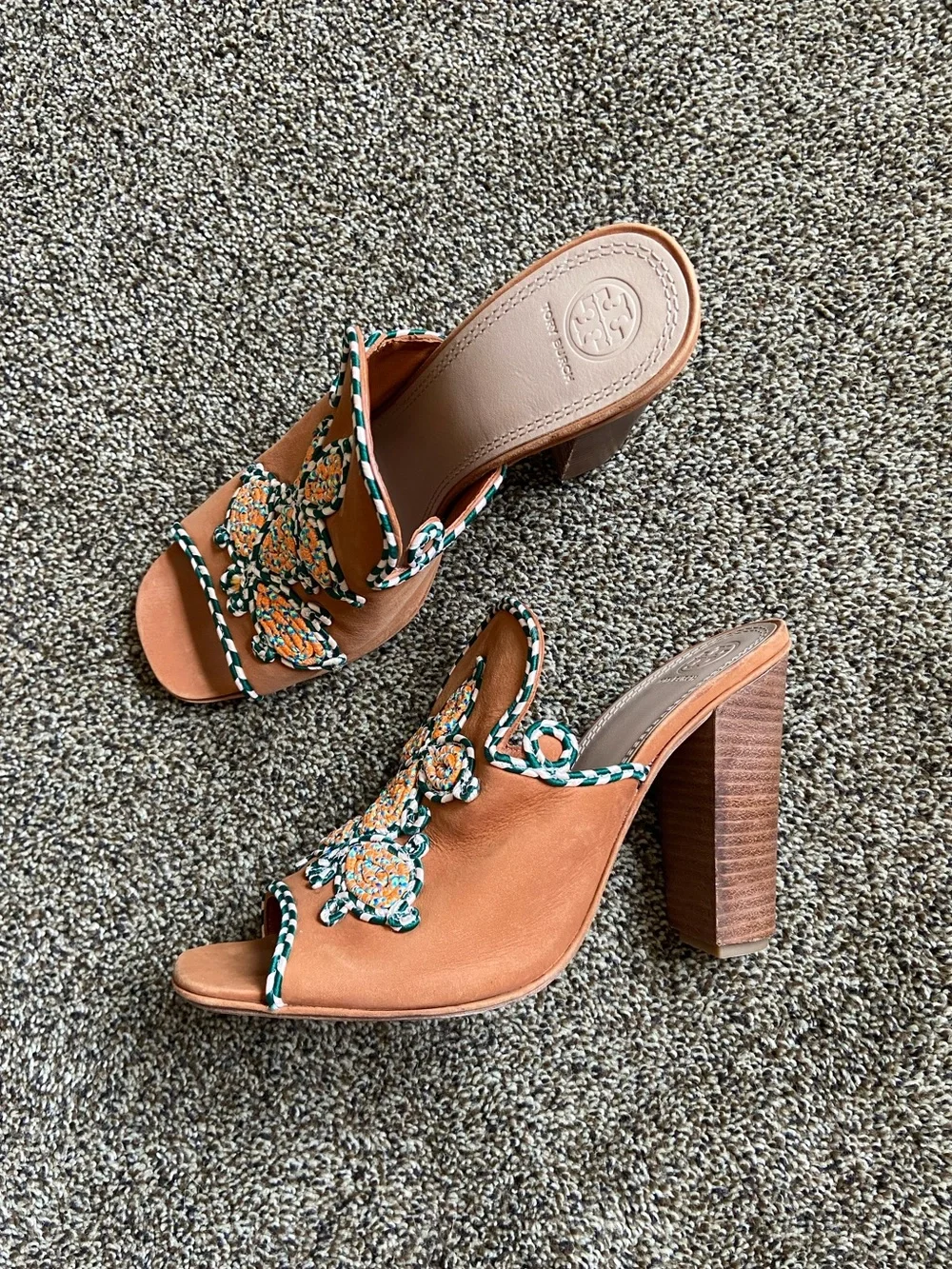 Tory Burch | Palisade Brown High Heel Embroidered Mules Size 11